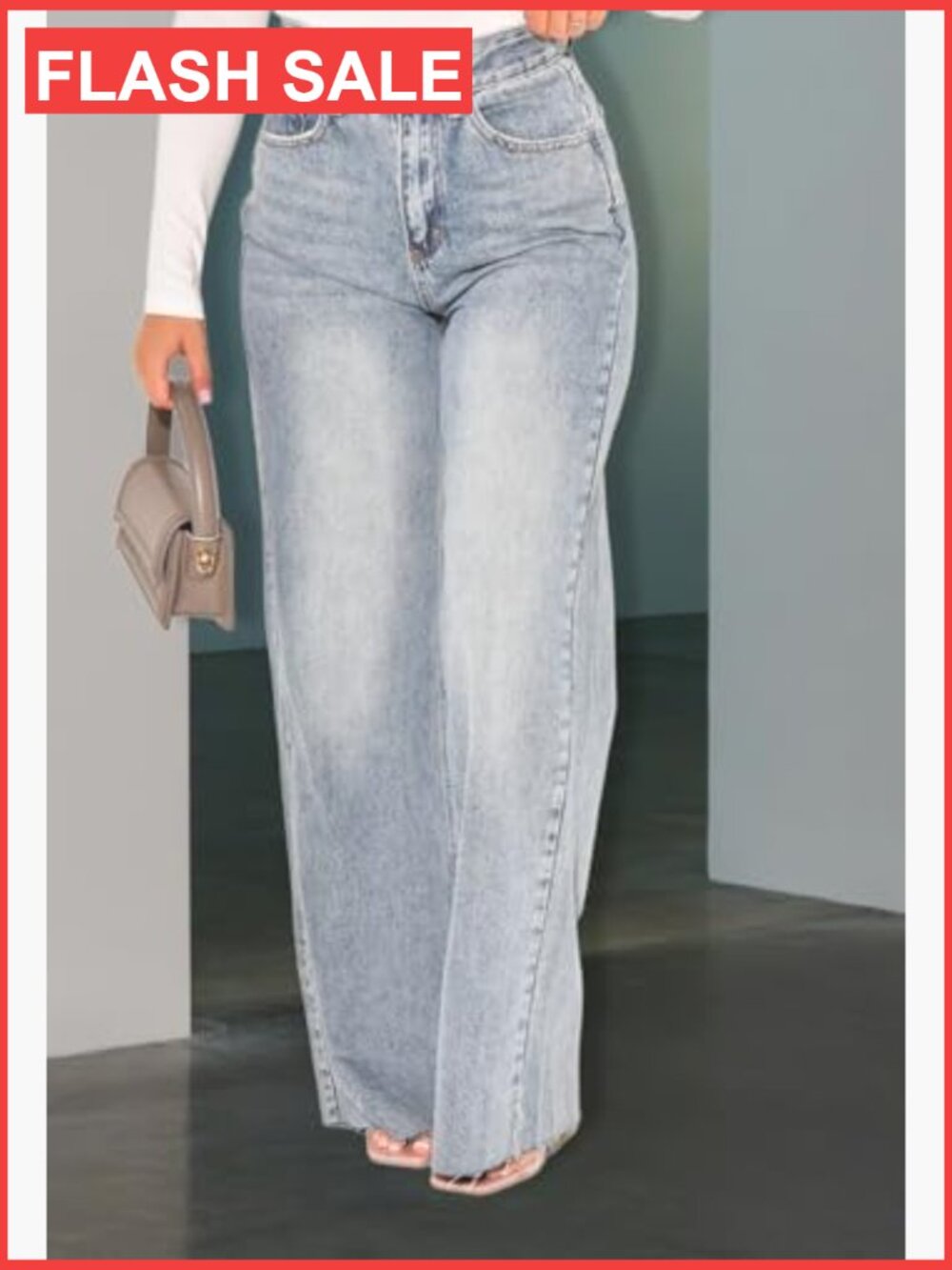 High Waist Straight Leg Baggy Stretchy Loose Denim Jeans - Picture 3 of 7